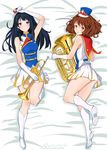  band_uniform black_hair blush boots brown_eyes brown_hair ckuxhunter dakimakura euphonium from_side full_body gloves hat hibike!_euphonium instrument knee_boots kousaka_reina long_hair multiple_girls oumae_kumiko purple_eyes school_uniform shako_cap short_hair smile trumpet wavy_hair white_footwear 