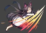  animal_ears black_background blush brown_hair commentary_request dress fang full_body full_moon imaizumi_kagerou long_hair long_sleeves looking_at_viewer moon nogisaka_kushio open_mouth red_eyes shoes solo tail touhou very_long_hair wolf_ears wolf_tail 