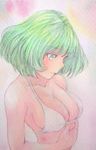  bikini breasts cleavage green_eyes green_hair highres idolmaster idolmaster_cinderella_girls large_breasts short_hair solo swimsuit takagaki_kaede traditional_media watercolor_(medium) yuyu_(00365676) 