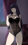  bare_shoulders blush breasts curtains highres hime_cut hyuuga_hinata large_breasts lavender_eyes lingerie long_hair looking_at_viewer naruto naruto:_the_last night parted_lips purple_hair smile solo standing underwear vicio-kun vicio_cusimano window 