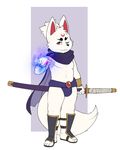  anthro bulge canine cape clothed clothing eroborus flat_colors footwear fox fundoshi geometric_background holding_object holding_weapon japanese_clothing kitsune_(ero) looking_at_viewer magic male mammal melee_weapon one_eye_closed pointing sandals sheathed_weapon solo standing sword topless underwear weapon wink 