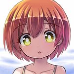  chestnut_mouth collarbone hair_between_eyes hoshizora_rin looking_at_viewer love_live! love_live!_school_idol_project open_mouth orange_hair portrait shipii_(jigglypuff) short_hair solo spaghetti_strap yellow_eyes 