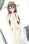  ass_visible_through_thighs bangs bare_shoulders black_hair blush bow bow_panties closed_mouth collarbone commentary_request cowboy_shot eyebrows eyebrows_visible_through_hair hair_between_eyes hair_ornament hairclip haruna_(kantai_collection) headgear kantai_collection long_hair looking_at_viewer navel nose_blush orange_eyes panties sarashi sidelocks solo standing stomach thigh_gap thighs underwear underwear_only white_background white_panties yuki_(yukin0128) 