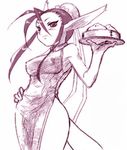  animal_ears black_eyes breasts breath_of_fire breath_of_fire_iv brown_hair bun_cover china_dress chinese_clothes dr.p dress eyeshadow large_breasts lowres makeup monochrome short_hair solo ursula_(breath_of_fire) 