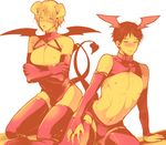  2boys blush costume demon demon_boys grin horns looking_at_viewer male_focus multiple_boys muscle naughty_face nipples smile smirk tagme tail underwear wings yaoi 