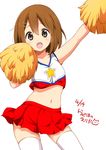  :d april armpits arms_up bare_shoulders blush brown_eyes brown_hair cheering cheerleader collarbone contrapposto cowboy_shot crop_top crop_top_overhang dated flat_chest hair_ornament hairclip hirasawa_yui holding k-on! looking_at_viewer midriff navel official_style open_mouth pleated_skirt pom_poms ragho_no_erika red_skirt simple_background skindentation skirt sleeveless smile solo standing star star_print stomach tank_top tareme thighhighs white_background white_legwear zettai_ryouiki 