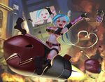  blue_hair blush boots braids breasts cleavage elbow_gloves jinx_(league_of_legends) league_of_legends long_hair navel red_eyes thighhighs weapon yuuuuuuuuuuuuka 
