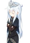  alternate_costume capelet closed_eyes cosplay crossed_arms crown dark_souls_iii fire_keeper fire_keeper_(cosplay) hibiki_(kantai_collection) kantai_collection kiomota long_hair silver_hair smile solo souls_(from_software) very_long_hair 