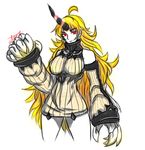  ahoge atrox-forensis bad_deviantart_id bad_id blonde_hair breasts claws commentary crossover dress horn kantai_collection large_breasts long_hair red_eyes ribbed_dress rwby seaport_hime shinkaisei-kan solo very_long_hair yang_xiao_long 