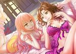  2girls barefoot black_hair breasts feet idolmaster idolmaster_cinderella_girls jougasaki_mika kawashima_mizuki multiple_girls pink_hair ratana_satis yellow_eyes 