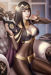  audia_pahlevi black_hair bodystocking breasts cleavage fire_emblem fire_emblem:_kakusei highres hime_cut large_breasts long_hair looking_at_viewer solo tharja tiara 
