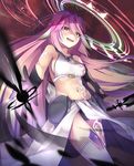  angel_wings blush breasts bridal_gauntlets crop_top cross drooling feathered_wings fuchima gloves halo highres jibril_(no_game_no_life) long_hair low_wings magic_circle medium_breasts midriff mismatched_legwear navel no_game_no_life pink_hair saliva sideboob solo symbol-shaped_pupils tattoo thighhighs very_long_hair white_wings wing_ears wings yellow_eyes 
