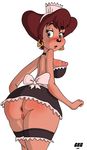  absurd_res anthro anus big_breasts blush bottomless breasts brown_hair butt canine clothed clothing disney ear_piercing erect_nipples female gkg goof_troop hair hi_res looking_back maid_uniform mammal mature_female mother nipples parent peg_pete piercing plump_labia pussy skimpy solo uniform 
