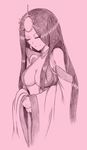  1girl artist_request breasts cleavage female himiko_(historical_person) long_hair monochrome solo yayoi_period 