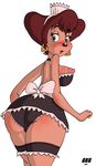  absurd_res anthro big_breasts blush breasts brown_hair butt camel_toe canine clothed clothing disney ear_piercing erect_nipples female gkg goof_troop hair hi_res looking_back maid_uniform mammal mature_female mother nipples parent peg_pete piercing skimpy solo underwear uniform 