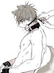  animal_ears blush cuffs drooling gag handcuffs kiyoshi_teppei kuroko_no_basuke male_focus multiple_boys nude partially_colored restrained saliva sweat tail white_background yaoi 