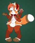  animal_genitalia anthro balls canine carifoxleopard christmas clothed clothing crossdressing fox girly hat holidays male mammal santa_hat sheath sheer_clothing solo standing thick_thighs translucent transparent_clothing underwear wide_hips 