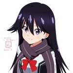  black_hair kueru_(yuuki_tamerawanai) kuroki_rei long_hair national_shin_ooshima_school_uniform purple_eyes purple_scarf scarf school_uniform serafuku smile solo vividred_operation 