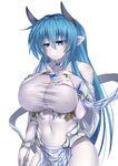  blue_eyes breasts highres hips horns jitome large_breasts navel original pale_skin pointy_ears rei_shabu simple_background solo thighs white_background 