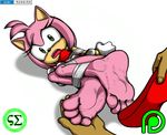  2016 4_toes amy_rose anthro barefoot bdsm black_nose bondage bound clothing duo female foot_fetish foot_focus footwear gloves green_eyes hair hedgehog mammal open_mouth pink_hair pink_skin screampunk short_hair signature soles solo solo_focus sonic_(series) toes watermark 