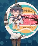  annotated black_hair cherry_blossoms cryptography dress hairband highres itomugi-kun kantai_collection knife open_mouth rope rope_around_neck sailor_dress school_uniform serafuku short_hair smile solo surreal tokitsukaze_(kantai_collection) translated 
