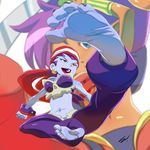  2girls bandanna barefoot breasts cleavage feet looking_at_viewer multiple_girls navel purple_hair risky_boots scamwich shantae shantae_(character) shantae_and_the_pirate&#039;s_curse shantae_and_the_pirate's_curse soles stomach toes 