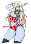  blizzard blonde_hair breasts cleavage clothed clothing ear_piercing england_flag female hair high_elf jewelry legwear necklace not_furry piercing slugbox solo sylvanas_windrunner thigh_highs video_games warcraft 