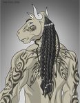  bovine braided_hair cattle dakkar hair horn looking_at_viewer male mammal mr-vale muscular solo tattoo 