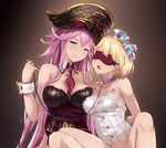  alternate_costume bdsm bisexual_(female) blindfold blonde_hair bottomless breast_press breasts cait christina_(granblue_fantasy) collar djeeta_(granblue_fantasy) granblue_fantasy halter_top halterneck hat large_breasts leash long_hair multiple_girls open_mouth out-of-frame_censoring pink_hair purple_eyes restrained short_hair small_breasts smile spread_legs superstar_(granblue_fantasy) very_long_hair wrist_cuffs 