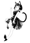  animal_ear_fluff animal_ears bangs bare_shoulders black_hair black_skirt blunt_bangs cat_ears cat_tail choker frilled_skirt frills full_body greyscale halterneck hand_up high_heels jaco layered_skirt leg_up looking_at_viewer looking_to_the_side monochrome no_socks off_shoulder original short_hair skirt skirt_hold skirt_set sleeveless slit_pupils solo spot_color tail white_background yellow_eyes 