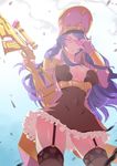  absurdres adjusting_eyewear blue_hair breasts caitlyn_(league_of_legends) cleavage dress fingerless_gloves glasses gloves gun hat highres large_breasts league_of_legends long_hair looking_at_viewer ohland solo weapon 