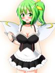  :d alternate_costume blush breasts daiyousei green_eyes green_hair large_breasts open_mouth side_ponytail smile solo touhou tray waitress yakumo_nanahara 