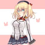  alternate_hairstyle atago_(kantai_collection) bad_id bad_pixiv_id beret blush breasts buttons cosplay epaulettes frilled_sleeves frills gloves green_eyes hat jacket kantai_collection kashima_(kantai_collection) kashima_(kantai_collection)_(cosplay) kerchief large_breasts long_hair long_sleeves looking_at_viewer military military_uniform miniskirt pleated_skirt skirt solo touko_(toukoneko) twintails uniform white_gloves 