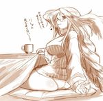  animal_ears braid breasts breath_of_fire breath_of_fire_iii bunny_ears dr.p glasses huge_breasts long_hair momo_(breath_of_fire) monochrome panties smile solo sweater translation_request twintails underwear 