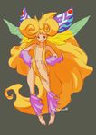  barefoot blush breath_of_fire breath_of_fire_iii fairy fairy_(breath_of_fire) full_body grey_background hair_censor long_hair nude orange_hair simple_background smile solo very_long_hair wings 