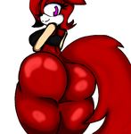  anthro bare_ass big_breasts big_butt bra breasts butt clothing fan_character fur invalid_color invalid_tag jynx_hedgefox meaty_thighs one_eye_closed purple_eyes red_fur simple_background small_image sonic_oc sports_bra underwear wink 