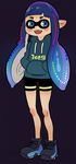  :d animated animated_gif blue_eyes blue_hair blush cephalopod clothing fangs female full_body hood hoodie inkling marine nintendo pointy_ears shorts smile solo splashbrush splatoon squid tentacle_hair tentacles video_games 