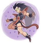 armor black_hair boots dragon_ball dragon_ball_z full_body long_hair male_focus monkey_tail muscle nappooz outline raditz scouter shoulder_armor smile solo star starry_background tail vambraces very_long_hair 