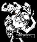  armor bone clothed clothing gaster_blaster gloves papyrus_(undertale) scarf skeleton undead undertale unknown_artist video_games 