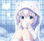  blue_eyes blue_hair blush cup gochuumon_wa_usagi_desu_ka? hair_ornament hairclip kafuu_chino long_hair osaji0909 solo teacup x_hair_ornament 