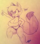  anthro big_breasts big_tail breasts canine emo_hair fan_character fox hedgehog heroic_pose invalid_tag jynx_hedgefox mammal paper simple_background sketch smile sonic_oc traditional_media_(artwork) wide_hips 