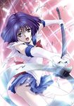  bishoujo_senshi_sailor_moon black_hair elbow_gloves gloves highres holding holding_spear holding_weapon jewelry kawarajima_kou no_choker open_mouth pleated_skirt polearm purple_eyes purple_hair purple_sailor_collar purple_skirt sailor_collar sailor_saturn sailor_senshi_uniform short_hair silence_glaive skirt solo spear tiara tomoe_hotaru weapon white_gloves 