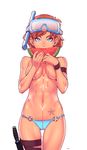  1girl bikini_bottom breasts goggles juice navel original scuba_mask solo stomach topless typo_(requiemdusk) watermelon 