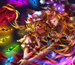  :d american_flag_dress bad_id bad_pixiv_id bangs blonde_hair blush clenched_teeth clownpiece commentary_request crystal eye_contact eyebrows eyebrows_visible_through_hair eyelashes fang finger_to_mouth flandre_scarlet frilled_sleeves frills glowing glowing_eyes hair_between_eyes hat jester_cap long_hair looking_at_another messy_hair mob_cap multiple_girls neck_ruff one_side_up open_mouth polka_dot pom_pom_(clothes) puffy_short_sleeves puffy_sleeves shirt short_sleeves smile star star_print teeth touhou upper_body white_hat white_shirt wings wrist_cuffs yudaoshan 