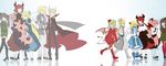  6+girls angel angel_wings black_dress blonde_hair boots cape capelet chelan ciel_(haiiro_teien) coat cranber cross cross_necklace demon demon_boy demon_girl demon_wings dialo dice_hair_ornament dress dual_persona formal froze_(haiiro_teien) glasses green_hair haiiro_teien hair_ornament hair_over_one_eye halftone hat high_collar highres holding_hands horns jewelry lost_(haiiro_teien) macarona maou_skun mary_janes military military_uniform multiple_boys multiple_girls necklace necktie pantyhose pink_hair puffy_sleeves rawberry rigatona scarf semi-rimless_eyewear sherbet_(haiiro_teien) shoes short_hair short_hair_with_long_locks suit tail thighhighs time_paradox twintails uniform white_legwear wings yosafire yosaflame 