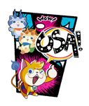  bag bell bell_collar blue_eyes cat collar english freckles hat k-jiiro k-komaa kflamingo looking_at_viewer multiple_tails no_humans notched_ear one_eye_closed open_mouth speech_bubble star tail tomnyan transparent_background two_tails youkai youkai_watch youkai_watch_3 