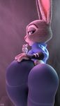  bedroom_eyes big_butt butt clothing disney fur half-closed_eyes judy_hopps lagomorph looking_at_viewer mammal nono rabbit seductive signature tongue zootopia 