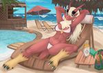  beach blaziken clothing eyewear female merrunz nintendo pok&eacute;mon sand sea seaside solo sunglasses swimsuit video_games water 