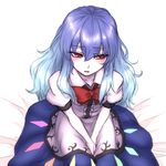  between_legs blue_hair blush bow breasts dress hands_clasped hinanawi_tenshi layered_dress long_hair looking_away miata_(miata8674) no_hat no_headwear on_bed open_mouth own_hands_together pale_skin red_eyes seiza shy sitting small_breasts solo touhou v_arms very_long_hair 
