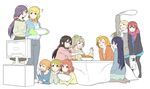  =_= ? aqua_eyes ayase_arisa ayase_eli bag black_hair blonde_hair blue_eyes brown_hair closed_eyes feeding food fruit hair_ribbon heart heart_in_mouth highres hoshizora_rin kasa_list koizumi_hanayo kotatsu kousaka_honoka kousaka_yukiho love_live! love_live!_school_idol_project lying mandarin_orange minami_kotori multiple_girls nishikino_maki on_stomach one_side_up open_mouth orange_hair oven_mitts pantyhose pillow pink_scrunchie plastic_bag ponytail purple_hair red_eyes red_hair ribbon scarf school_uniform scrunchie siblings sisters smile sonoda_umi table television toujou_nozomi twintails white_scrunchie yawning yazawa_nico 